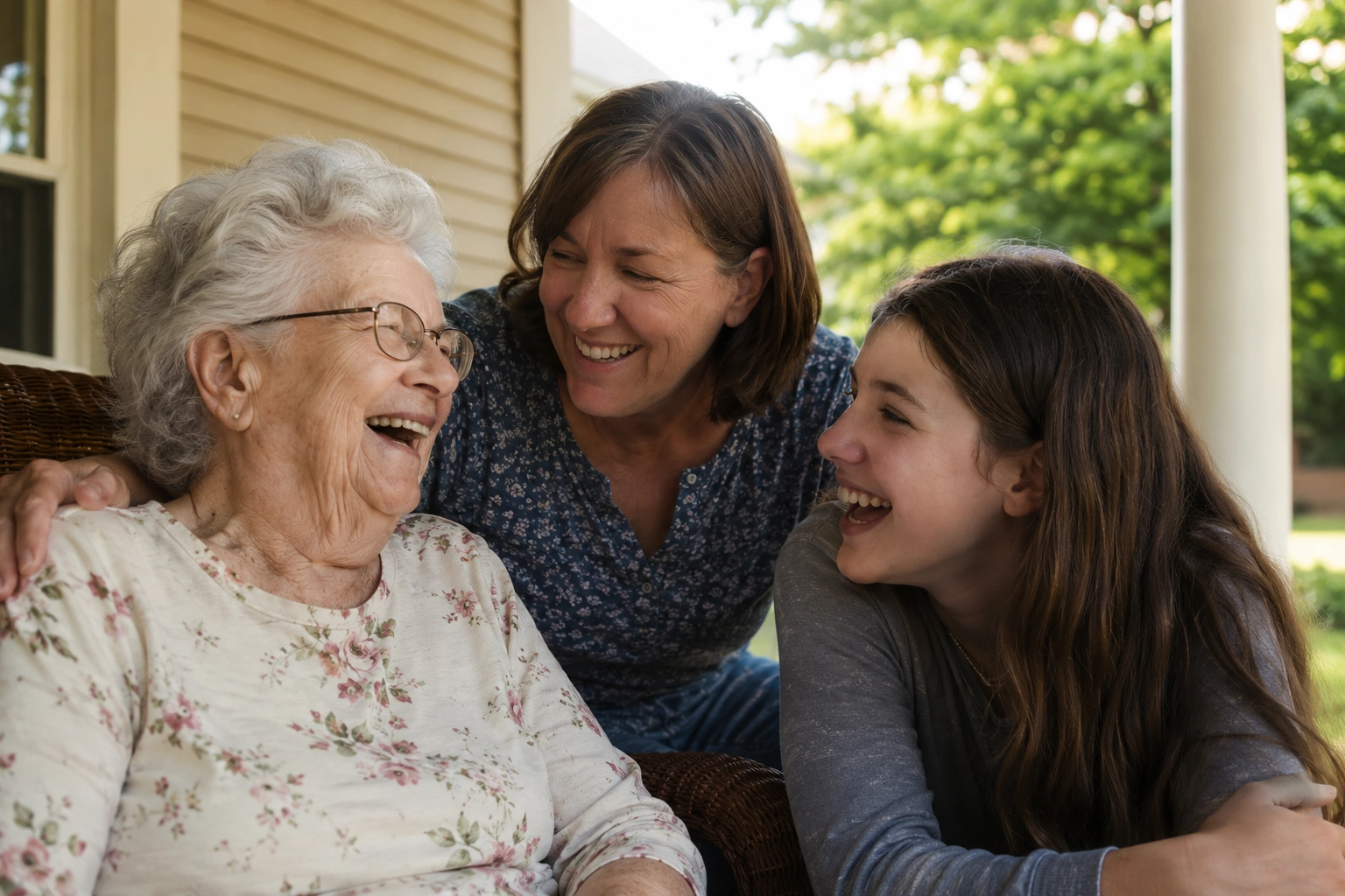 Three generations of a Tulsa family spending time together at home